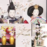 平安豊九　ひな人形「ゆかり」　　丁寧な刺繍が衣装と台に、飾りごたえ十分!