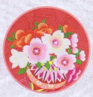 名前旗　名物裂 (中)　鞠と花　刺繍柄ピンク　金糸刺繍