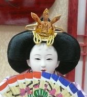 ひな人形　「ゆみ」　(パノラマピンクケース)  ピンクのお道具がかわいいおひな様です。