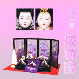 平安豊久　ひな人形　「桜満開」　本物のソメイヨシノを使用した屏風が見事です。
