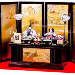 「あおい」　豪華な衝立屏風が美しい収納タイプのおひな様です。