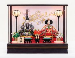 「陽菜」　バックのまりとお花の刺繍が綺麗なおひな様です。 　小三五親王アクリルケース飾り